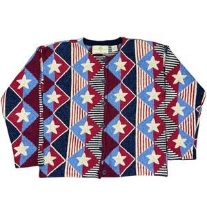 Vintage Design Options Patriotic American Flag Novelty Cardigan Small July 4th